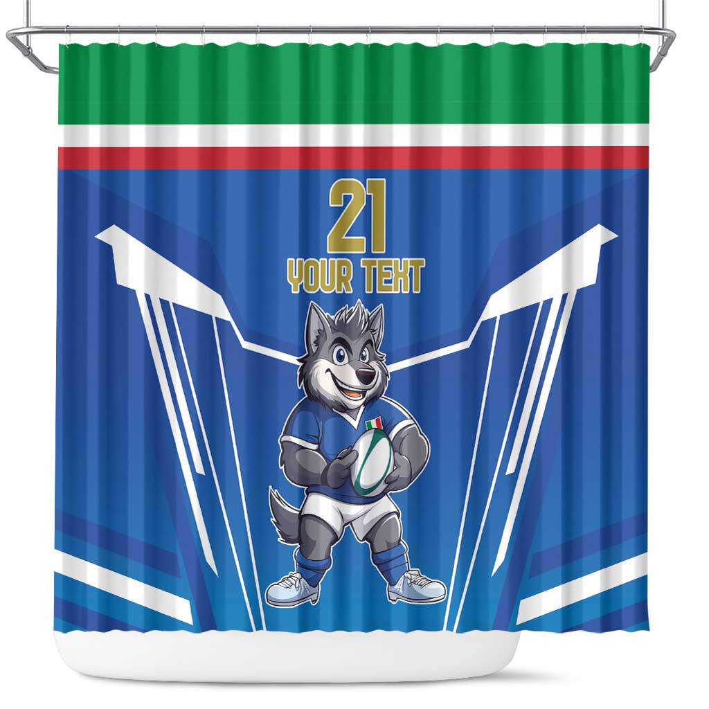 Italy Rugby Custom Shower Curtain Italian Wolf Mascot Go Gli Azzurri