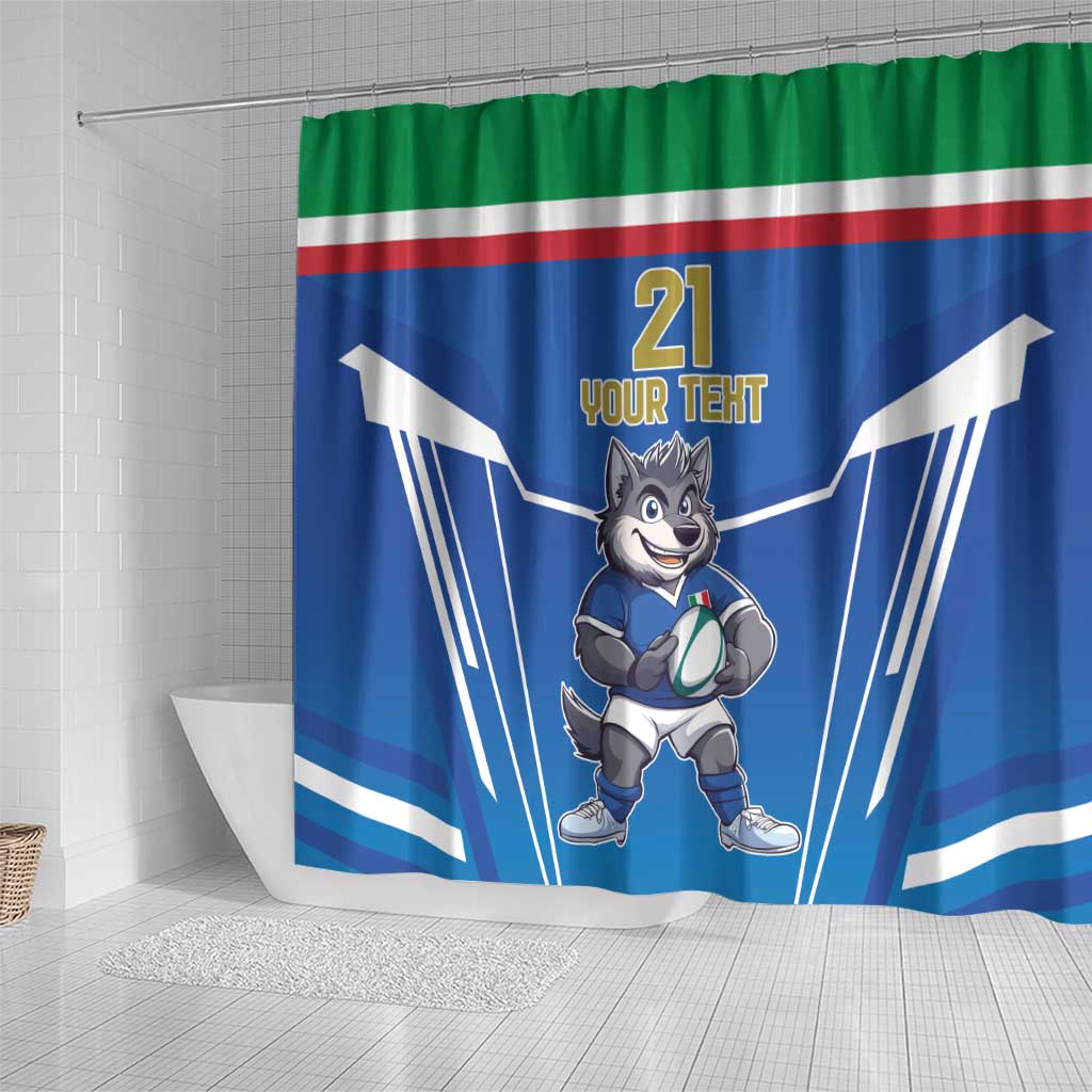 Italy Rugby Custom Shower Curtain Italian Wolf Mascot Go Gli Azzurri