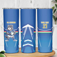 Italy Rugby Custom Skinny Tumbler Italian Wolf Mascot Go Gli Azzurri