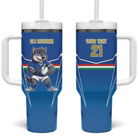 Italy Rugby Custom Tumbler With Handle Italian Wolf Mascot Go Gli Azzurri