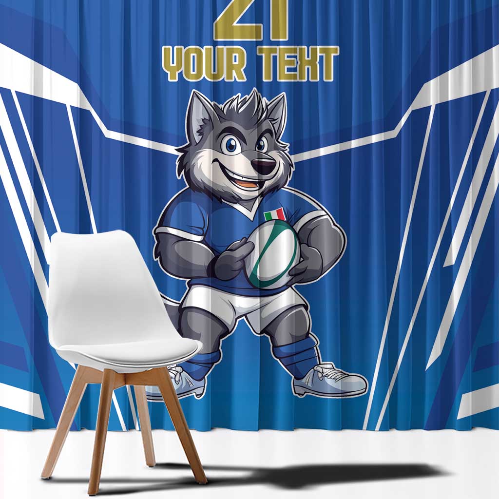 Italy Rugby Custom Window Curtain Italian Wolf Mascot Go Gli Azzurri