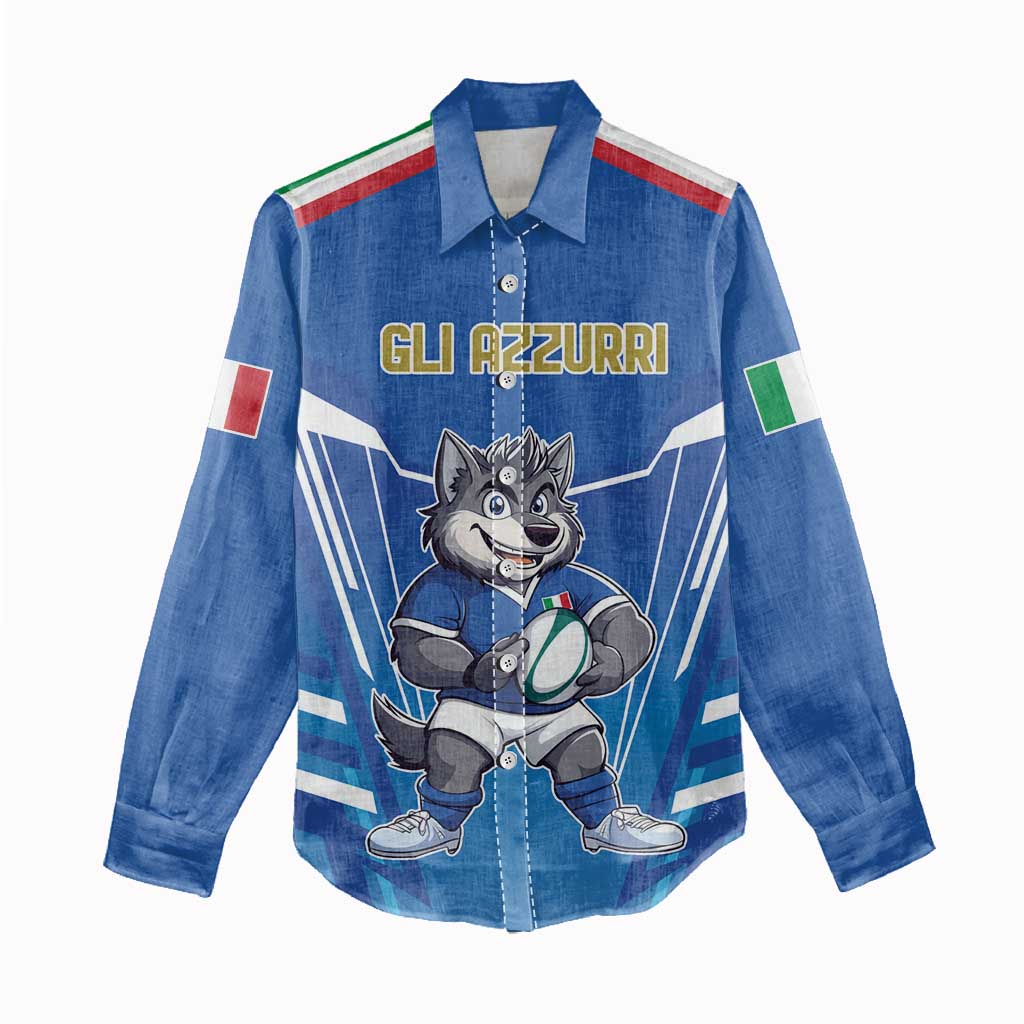 Italy Rugby Custom Women Casual Shirt Italian Wolf Mascot Go Gli Azzurri
