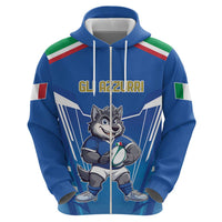 Italy Rugby Custom Zip Hoodie Italian Wolf Mascot Go Gli Azzurri