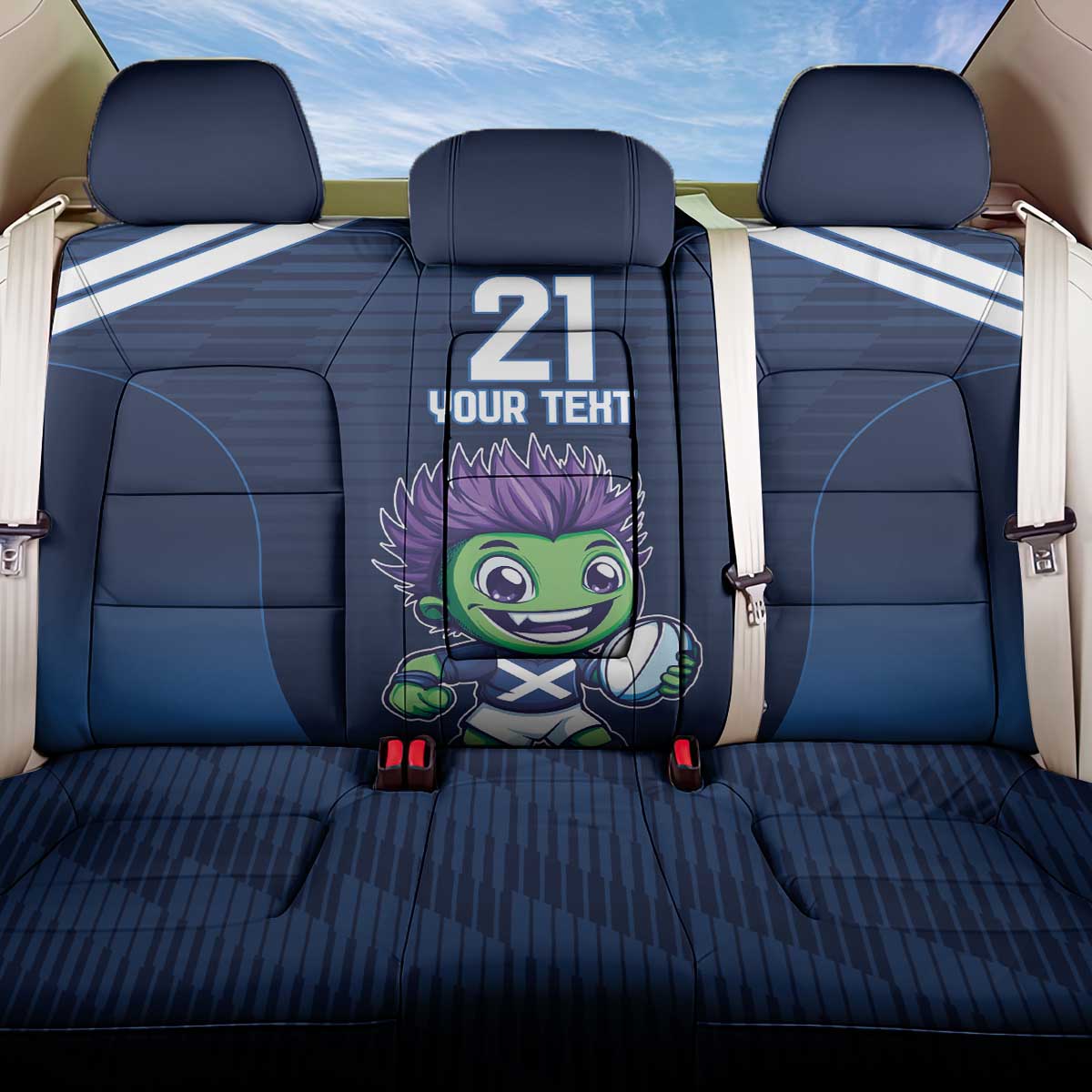 Scotland Rugby Custom Back Car Seat Cover Thistle Mascot Go Scottish!