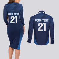Scotland Rugby Custom Couples Matching Long Sleeve Bodycon Dress and Long Sleeve Button Shirt Thistle Mascot Go Scottish!