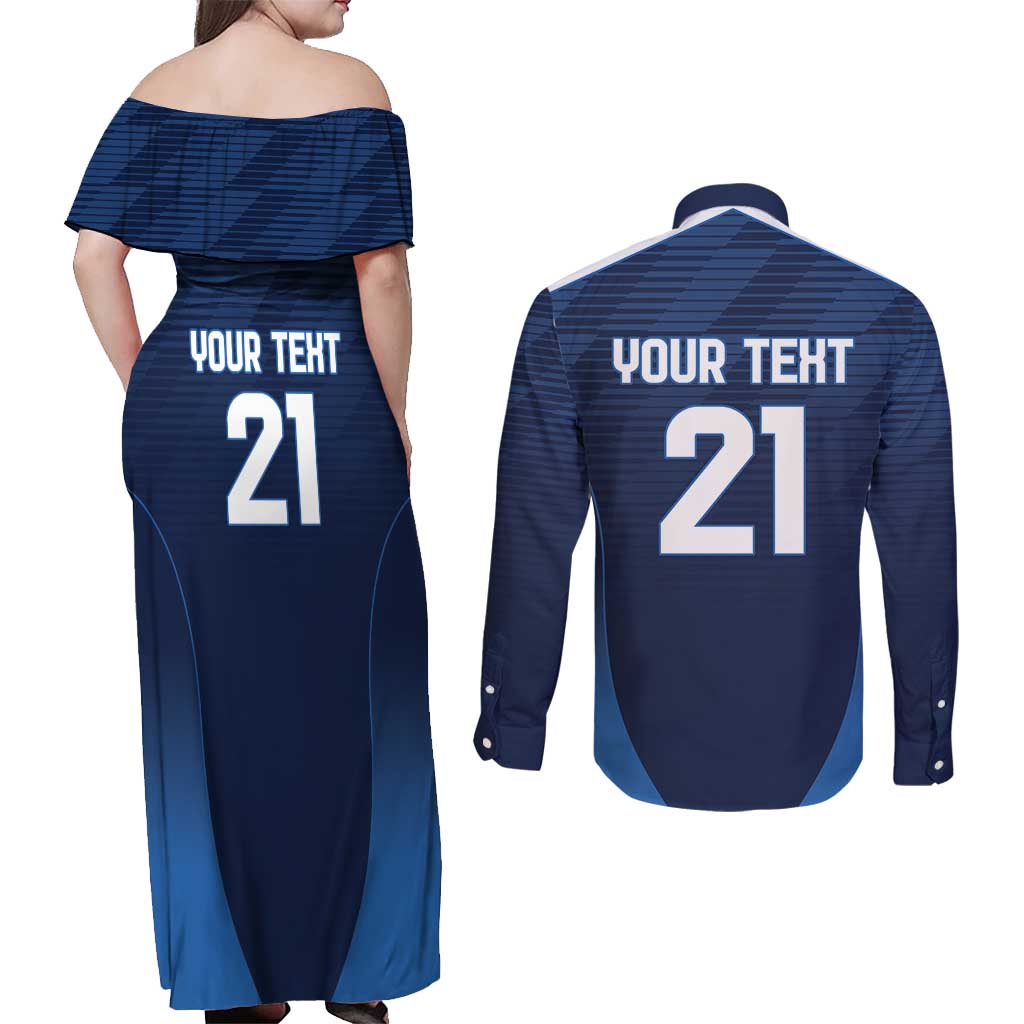 Scotland Rugby Custom Couples Matching Off Shoulder Maxi Dress and Long Sleeve Button Shirt Thistle Mascot Go Scottish!
