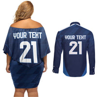 Scotland Rugby Custom Couples Matching Off Shoulder Short Dress and Long Sleeve Button Shirt Thistle Mascot Go Scottish!