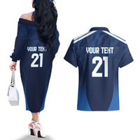 Scotland Rugby Custom Couples Matching Off The Shoulder Long Sleeve Dress and Hawaiian Shirt Thistle Mascot Go Scottish!