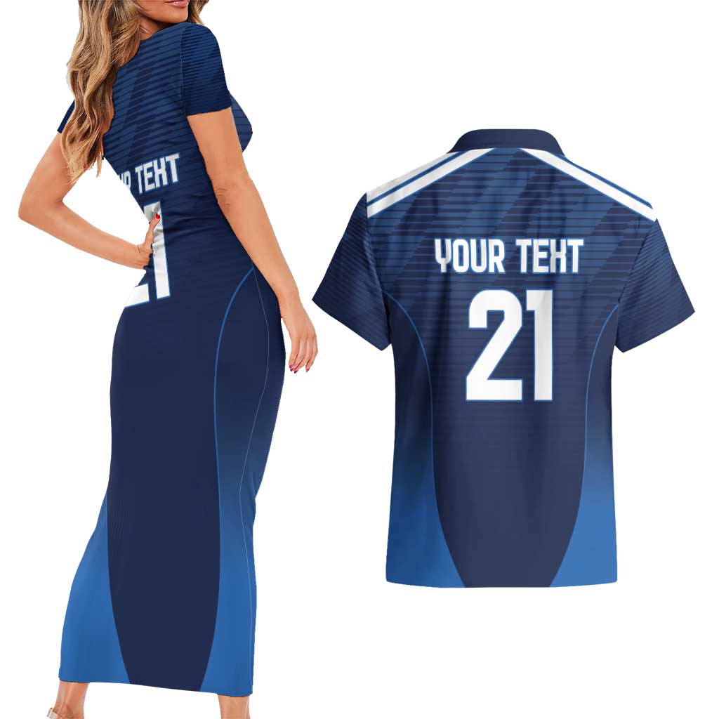 Scotland Rugby Custom Couples Matching Short Sleeve Bodycon Dress and Hawaiian Shirt Thistle Mascot Go Scottish!