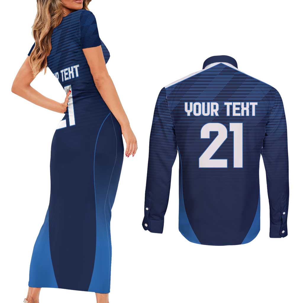 Scotland Rugby Custom Couples Matching Short Sleeve Bodycon Dress and Long Sleeve Button Shirt Thistle Mascot Go Scottish!