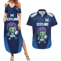 Scotland Rugby Custom Couples Matching Summer Maxi Dress and Hawaiian Shirt Thistle Mascot Go Scottish!