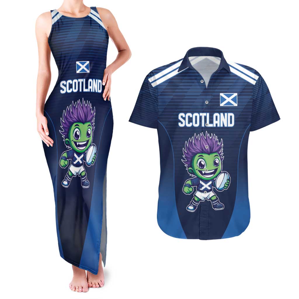 Scotland Rugby Custom Couples Matching Tank Maxi Dress and Hawaiian Shirt Thistle Mascot Go Scottish!