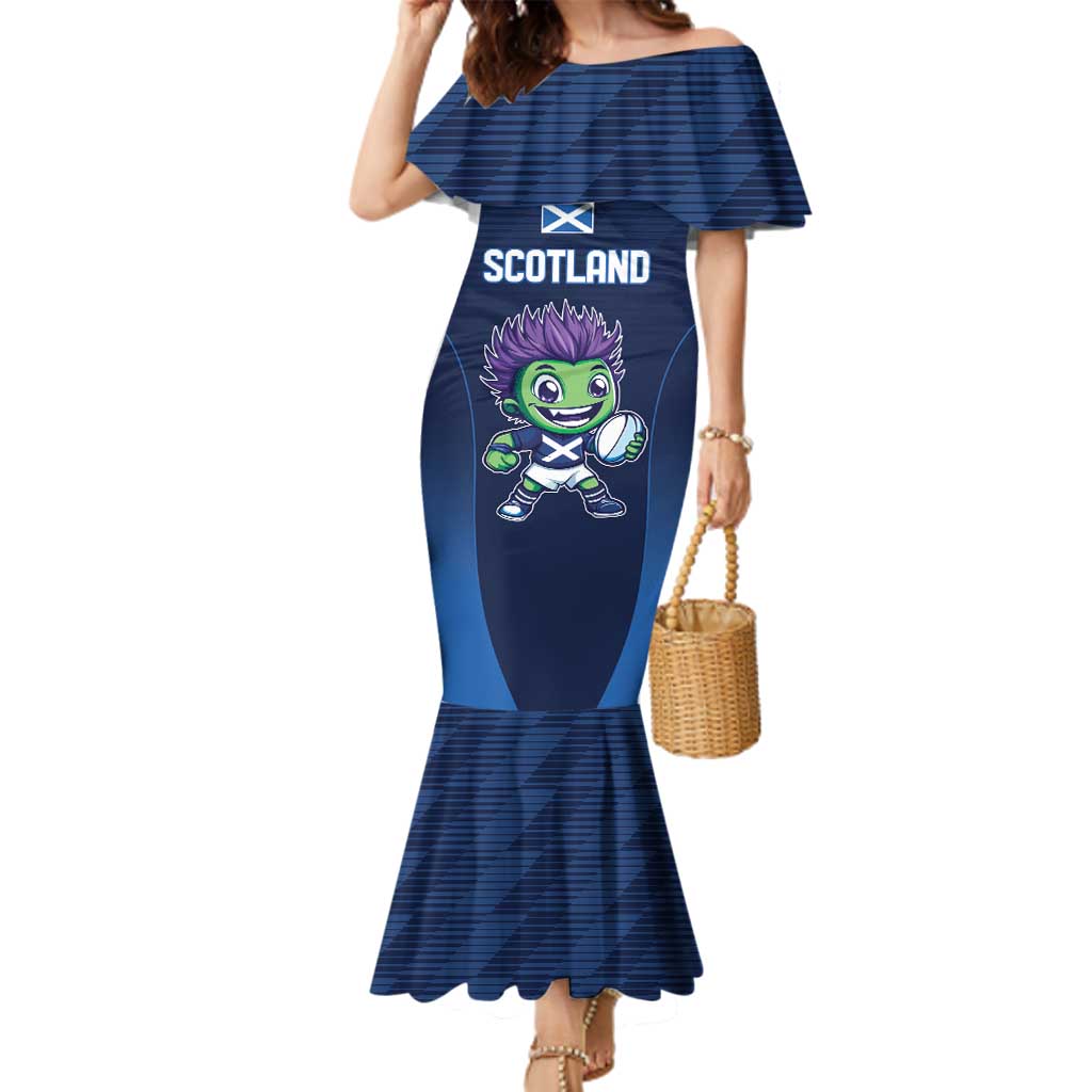 Scotland Rugby Custom Family Matching Mermaid Dress and Hawaiian Shirt Thistle Mascot Go Scottish!