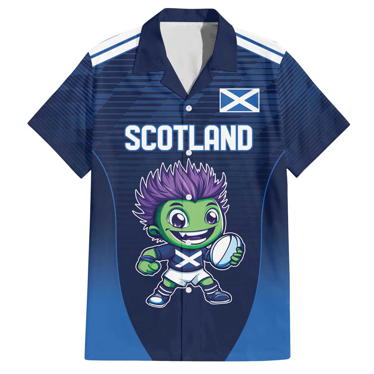 Scotland Rugby Custom Family Matching Off The Shoulder Long Sleeve Dress and Hawaiian Shirt Thistle Mascot Go Scottish!