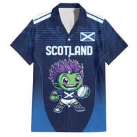 Scotland Rugby Custom Family Matching Off The Shoulder Long Sleeve Dress and Hawaiian Shirt Thistle Mascot Go Scottish!