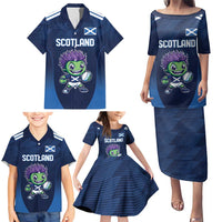 Scotland Rugby Custom Family Matching Puletasi and Hawaiian Shirt Thistle Mascot Go Scottish!