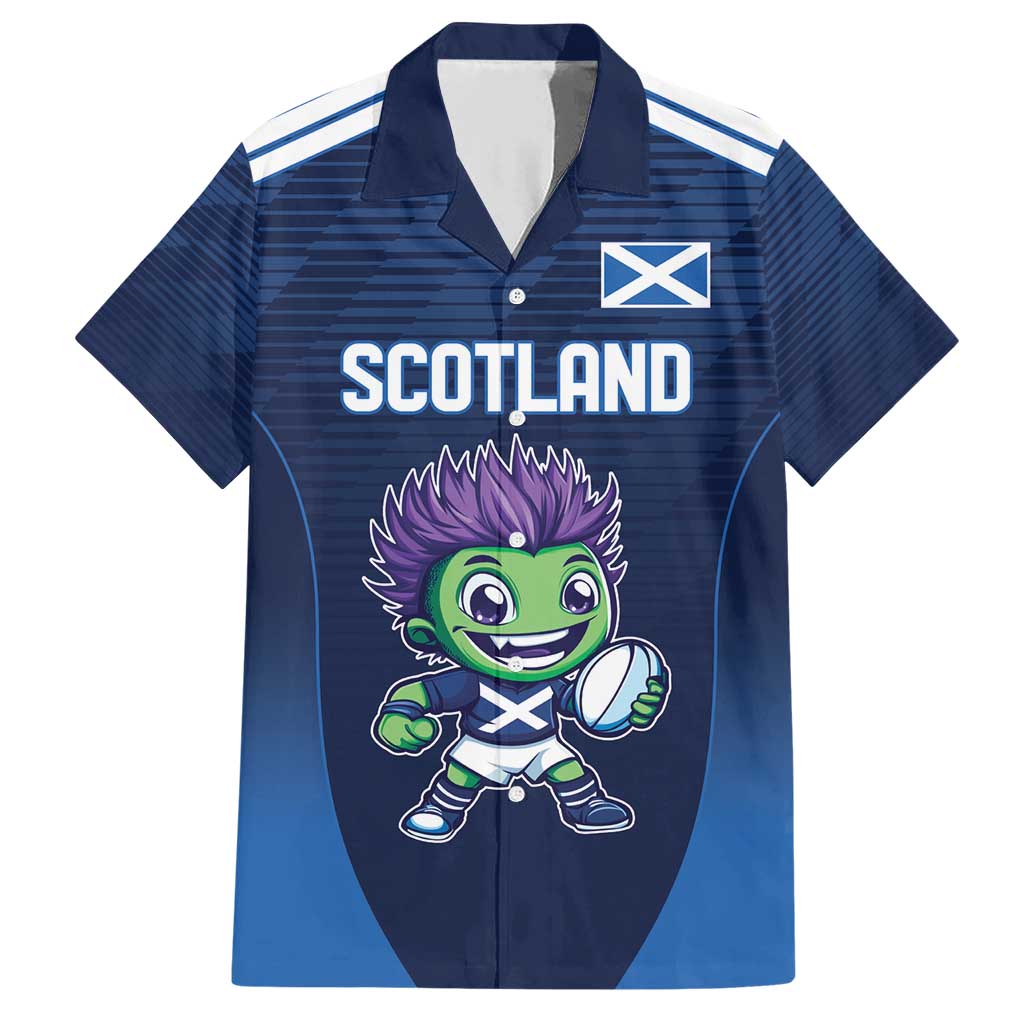 Scotland Rugby Custom Family Matching Short Sleeve Bodycon Dress and Hawaiian Shirt Thistle Mascot Go Scottish!