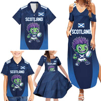 Scotland Rugby Custom Family Matching Summer Maxi Dress and Hawaiian Shirt Thistle Mascot Go Scottish!
