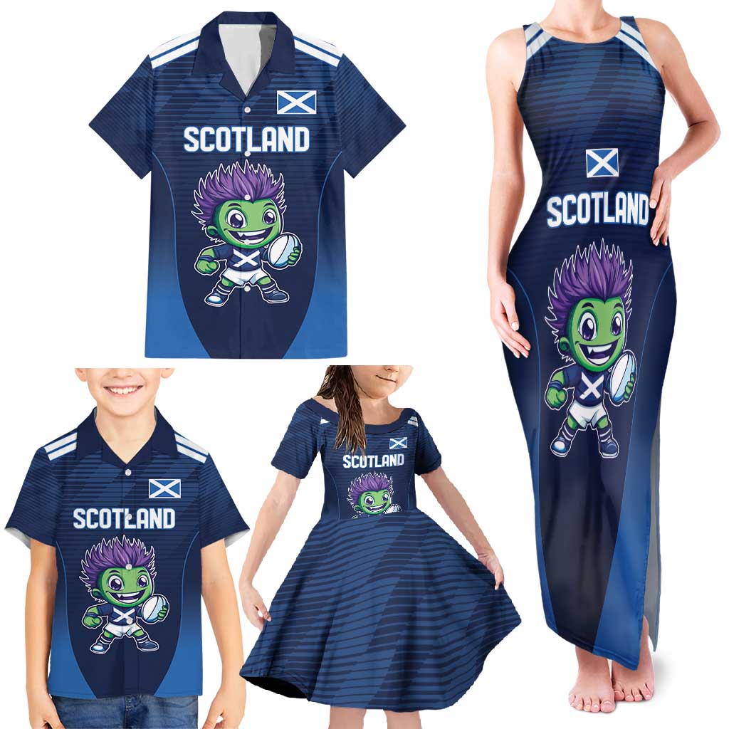 Scotland Rugby Custom Family Matching Tank Maxi Dress and Hawaiian Shirt Thistle Mascot Go Scottish!