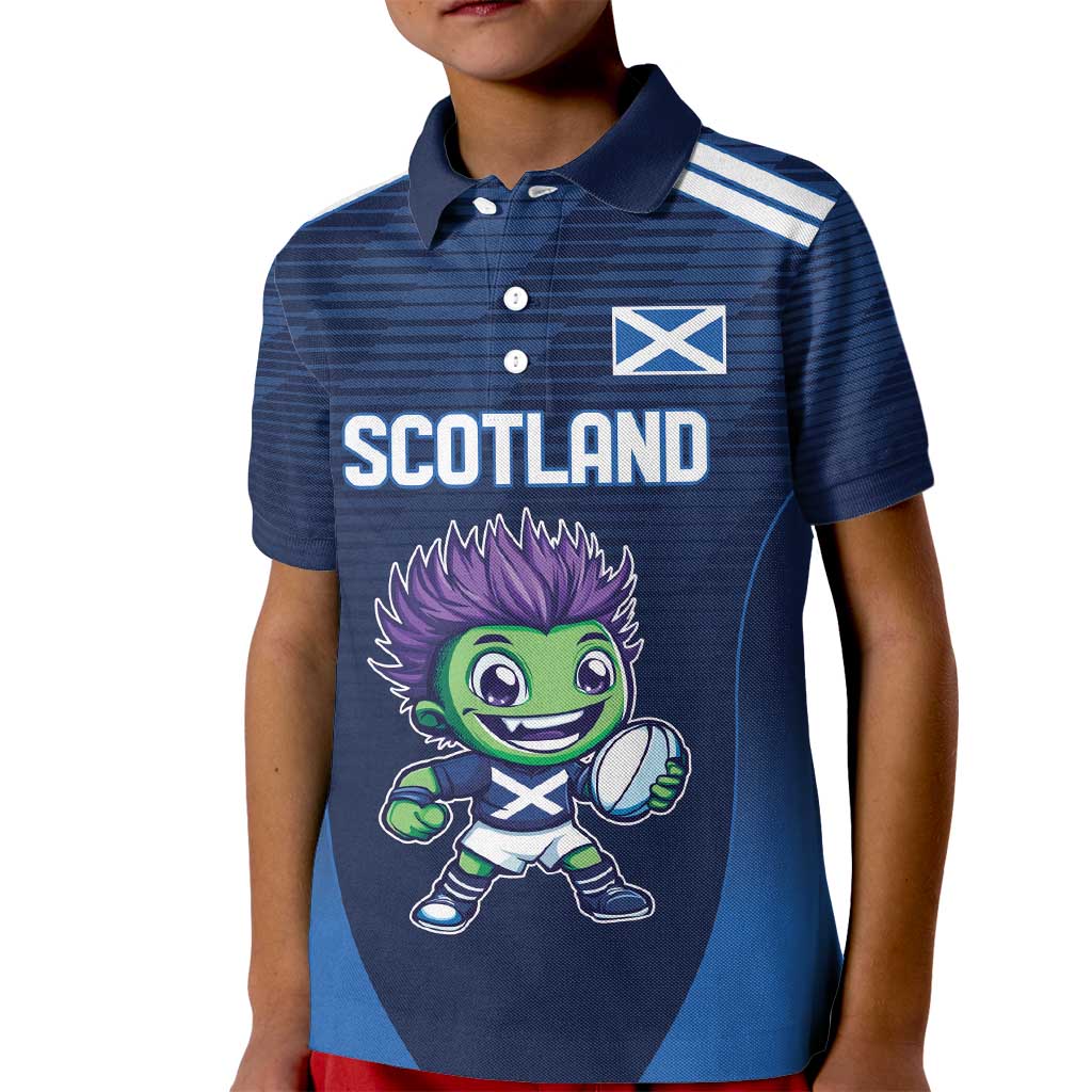 Scotland Rugby Custom Kid Polo Shirt Thistle Mascot Go Scottish!