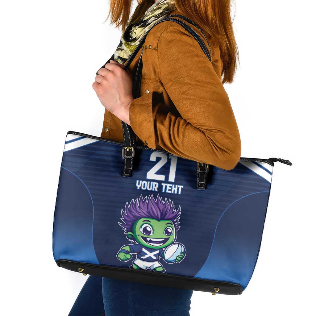 Scotland Rugby Custom Leather Tote Bag Thistle Mascot Go Scottish!