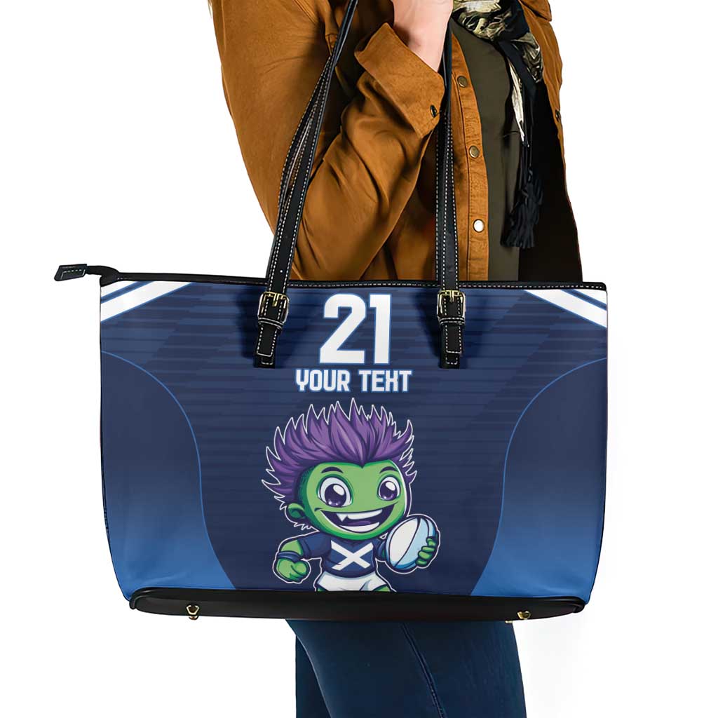 Scotland Rugby Custom Leather Tote Bag Thistle Mascot Go Scottish!
