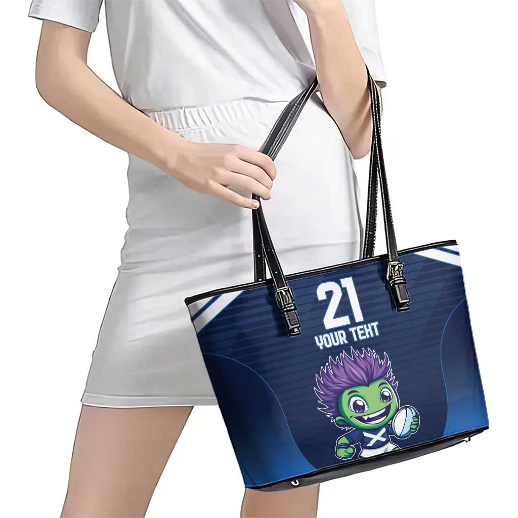 Scotland Rugby Custom Leather Tote Bag Thistle Mascot Go Scottish!