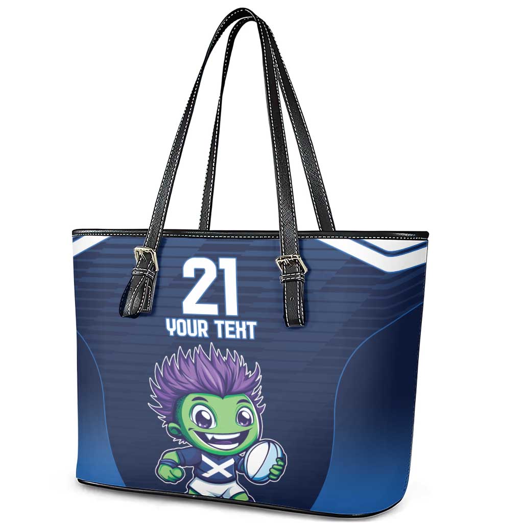Scotland Rugby Custom Leather Tote Bag Thistle Mascot Go Scottish!