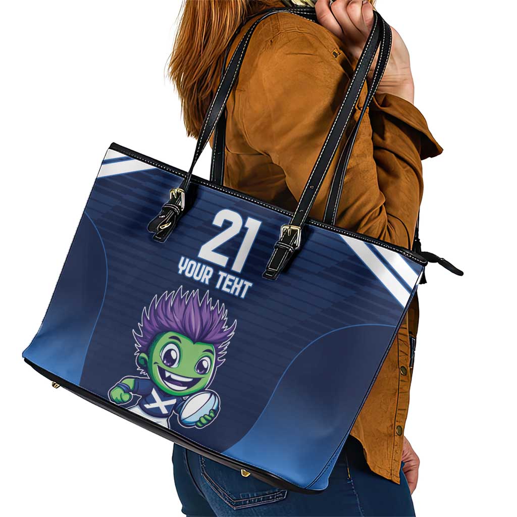 Scotland Rugby Custom Leather Tote Bag Thistle Mascot Go Scottish!