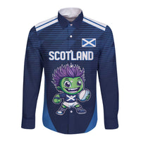 Scotland Rugby Custom Long Sleeve Button Shirt Thistle Mascot Go Scottish!