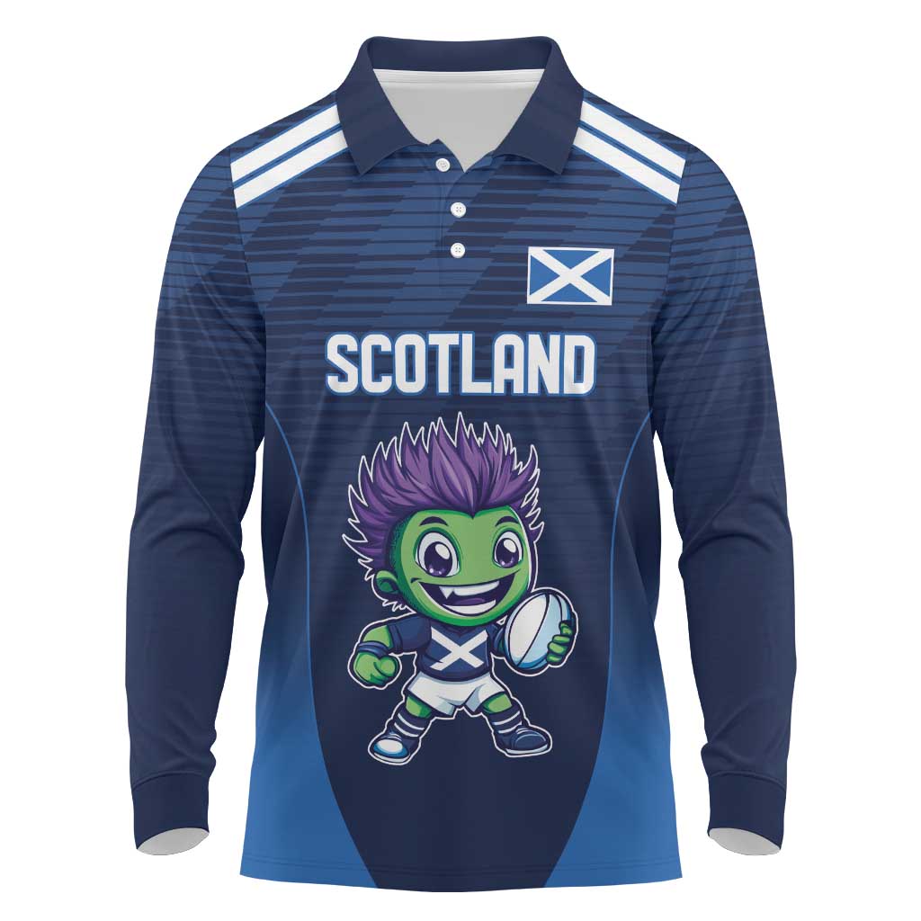 Scotland Rugby Custom Long Sleeve Polo Shirt Thistle Mascot Go Scottish!