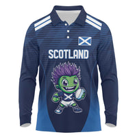 Scotland Rugby Custom Long Sleeve Polo Shirt Thistle Mascot Go Scottish!