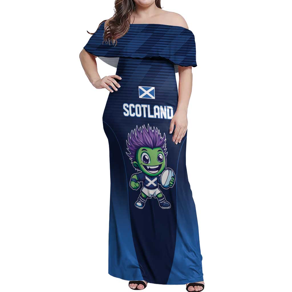 Scotland Rugby Custom Off Shoulder Maxi Dress Thistle Mascot Go Scottish!