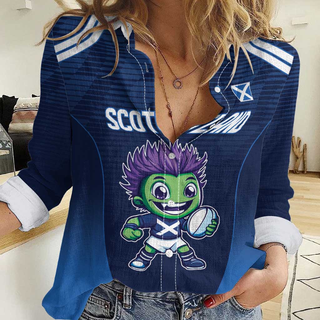 Scotland Rugby Custom Women Casual Shirt Thistle Mascot Go Scottish!