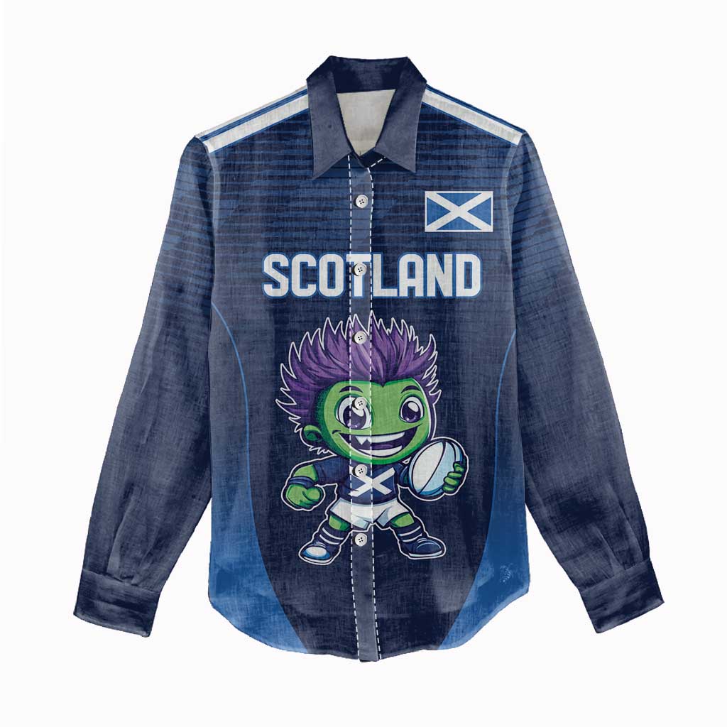 Scotland Rugby Custom Women Casual Shirt Thistle Mascot Go Scottish!