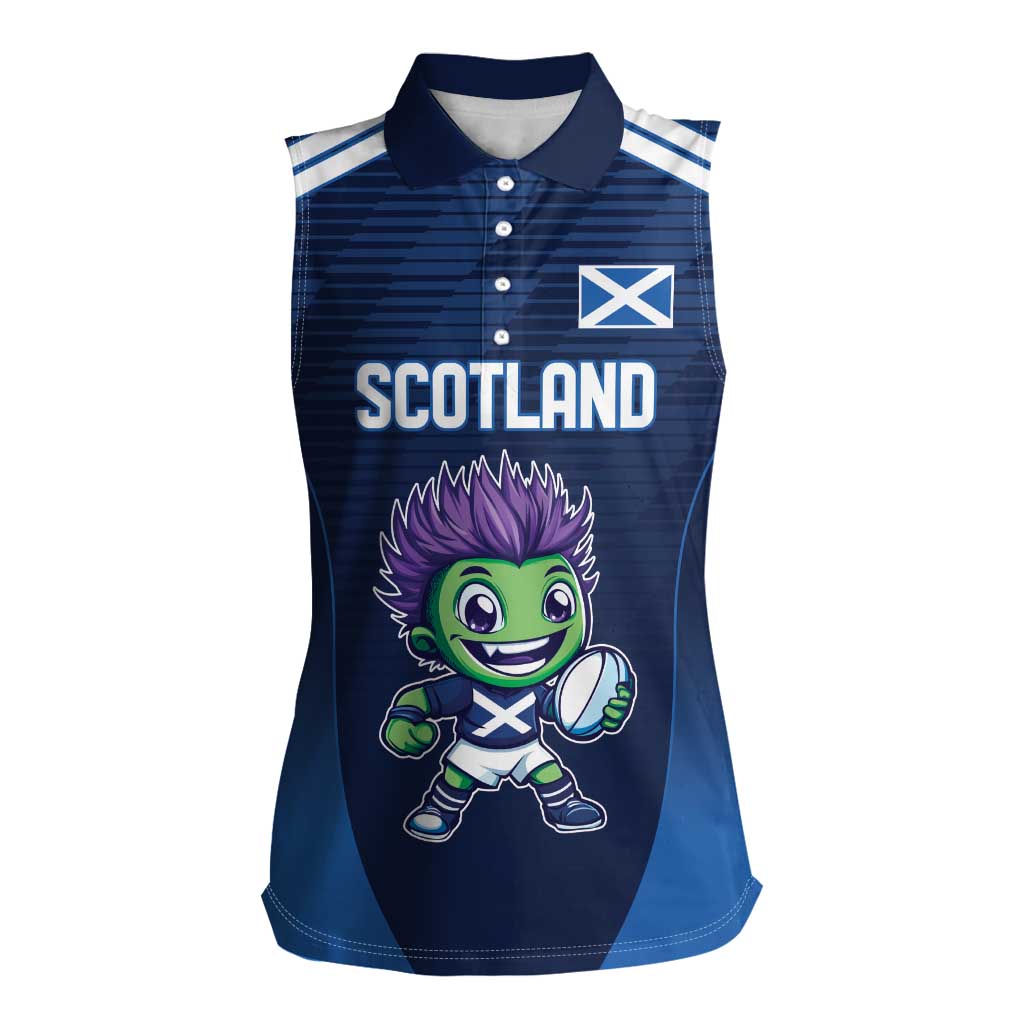 Scotland Rugby Custom Women Sleeveless Polo Shirt Thistle Mascot Go Scottish!