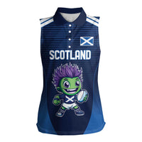 Scotland Rugby Custom Women Sleeveless Polo Shirt Thistle Mascot Go Scottish!