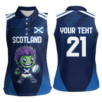 Scotland Rugby Custom Women Sleeveless Polo Shirt Thistle Mascot Go Scottish!
