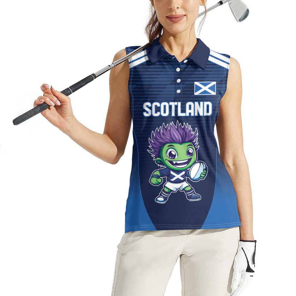Scotland Rugby Custom Women Sleeveless Polo Shirt Thistle Mascot Go Scottish!