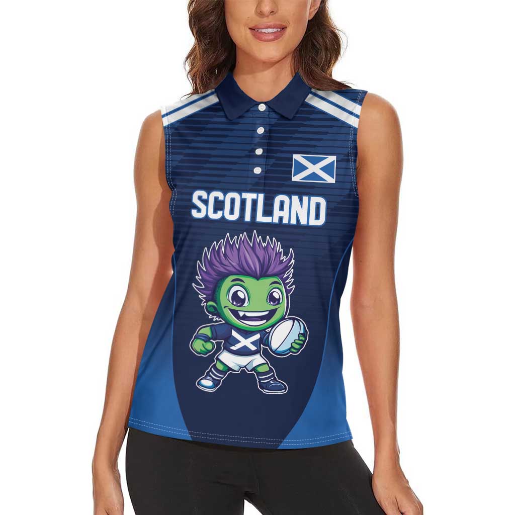 Scotland Rugby Custom Women Sleeveless Polo Shirt Thistle Mascot Go Scottish!