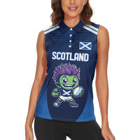 Scotland Rugby Custom Women Sleeveless Polo Shirt Thistle Mascot Go Scottish!