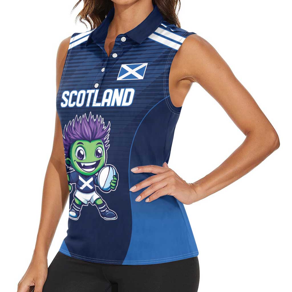 Scotland Rugby Custom Women Sleeveless Polo Shirt Thistle Mascot Go Scottish!