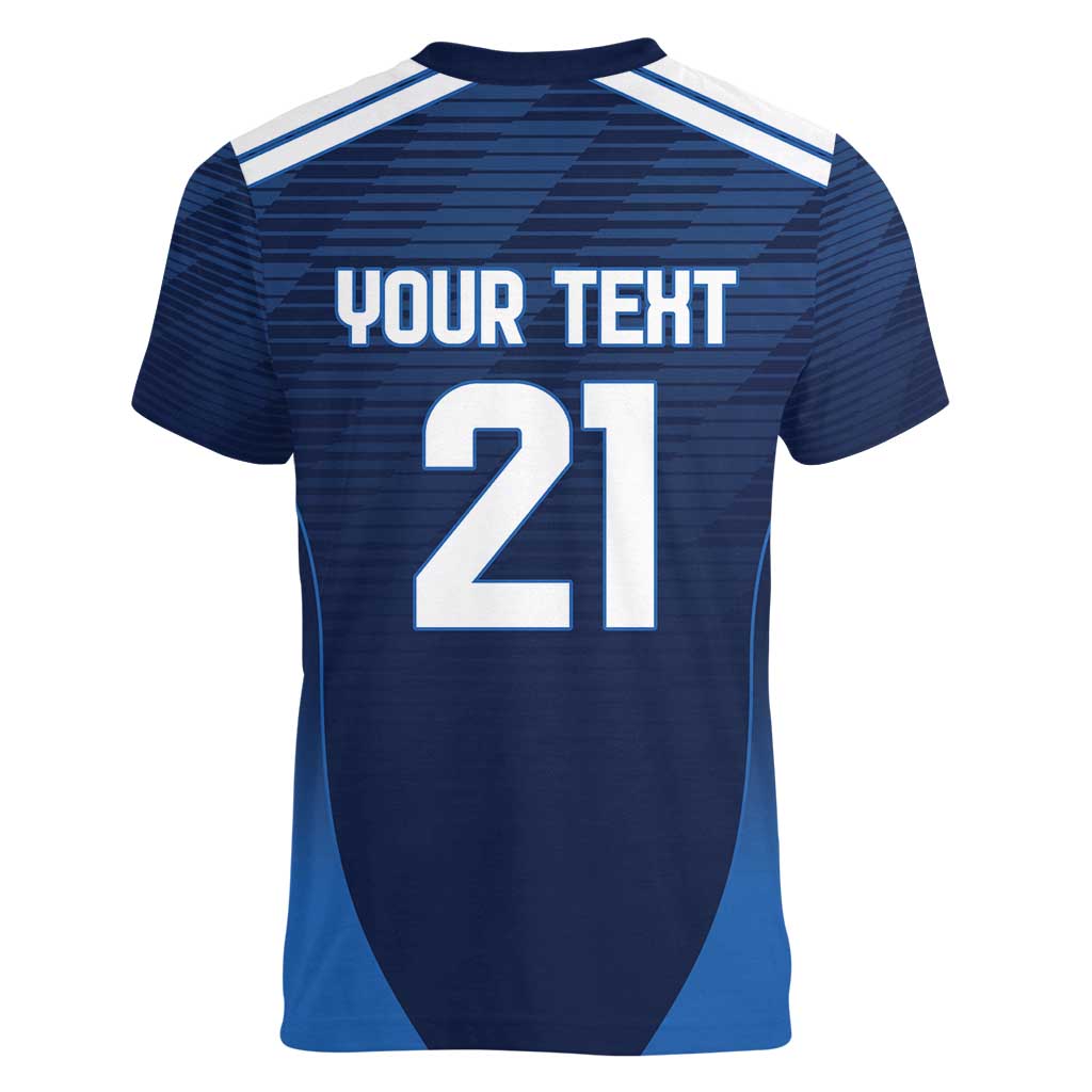 Scotland Rugby Custom Women V-Neck T-Shirt Thistle Mascot Go Scottish!