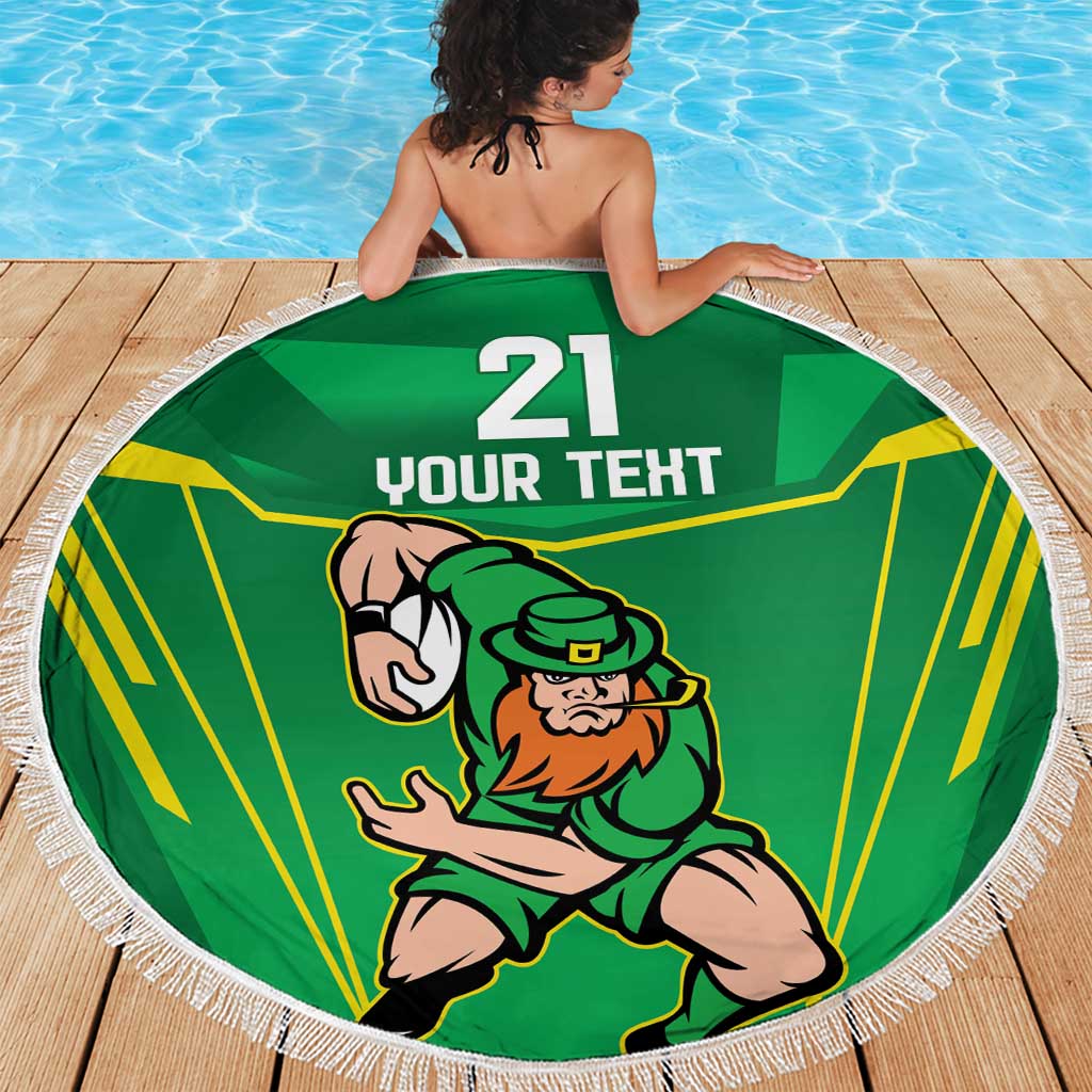 Ireland Rugby Custom Beach Blanket Irish Warrior Mascot Go Shamrock