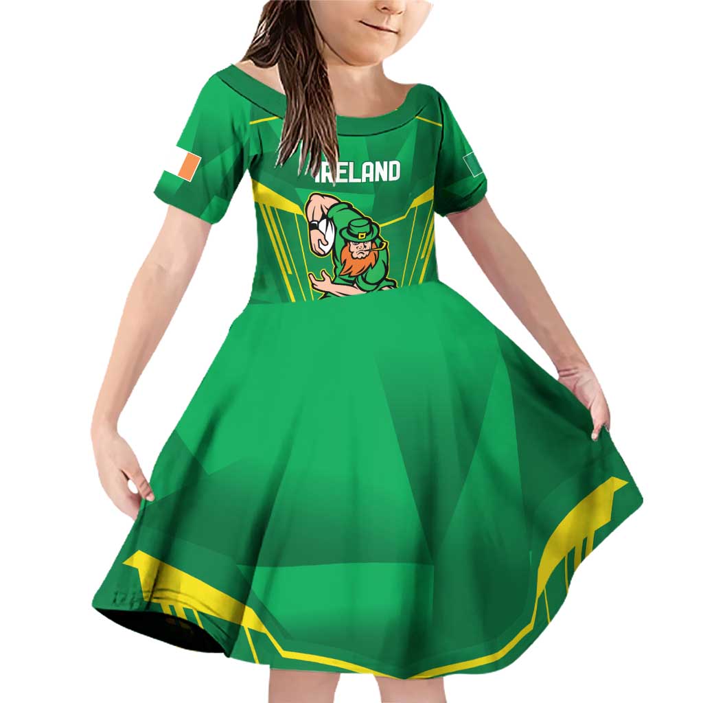 Ireland Rugby Custom Family Matching Off Shoulder Short Dress and Hawaiian Shirt Irish Warrior Mascot Go Shamrock