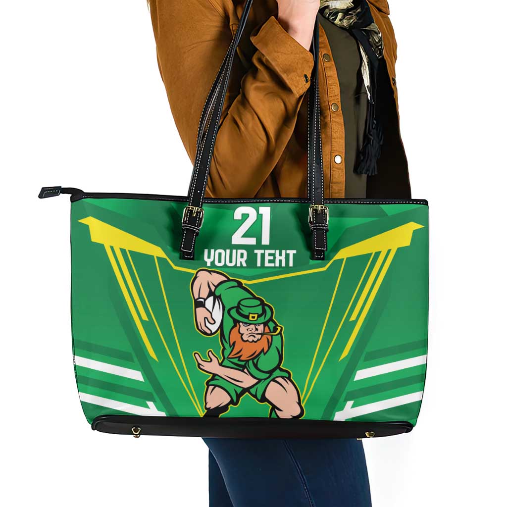 Ireland Rugby Custom Leather Tote Bag Irish Warrior Mascot Go Shamrock