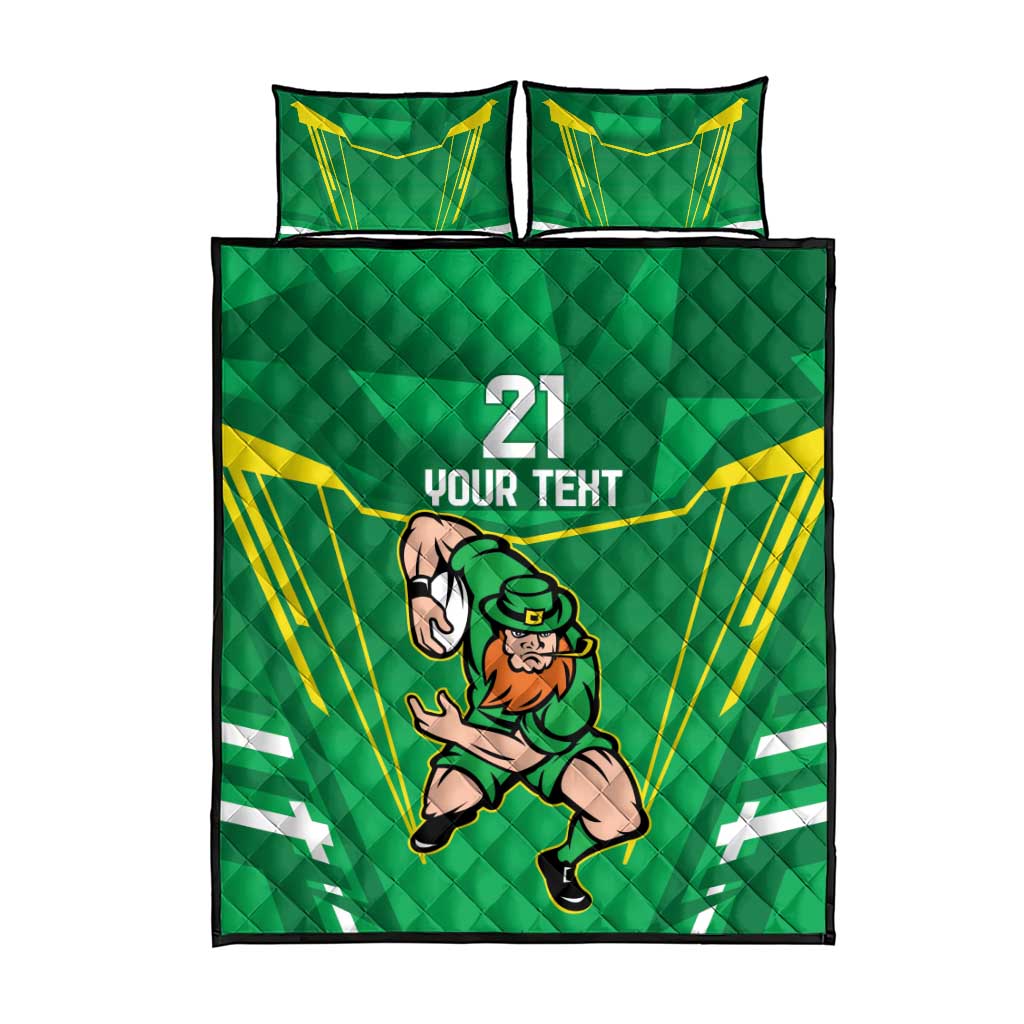Ireland Rugby Custom Quilt Bed Set Irish Warrior Mascot Go Shamrock