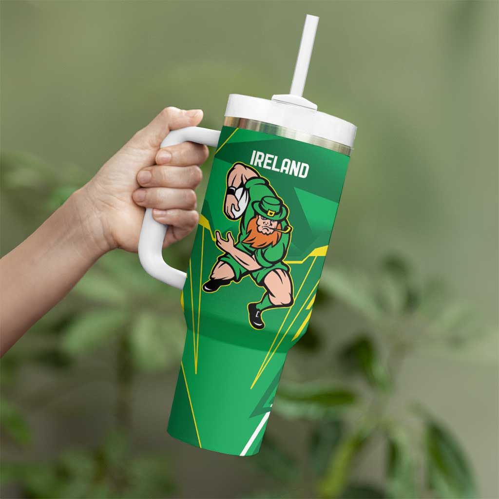 Ireland Rugby Custom Tumbler With Handle Irish Warrior Mascot Go Shamrock