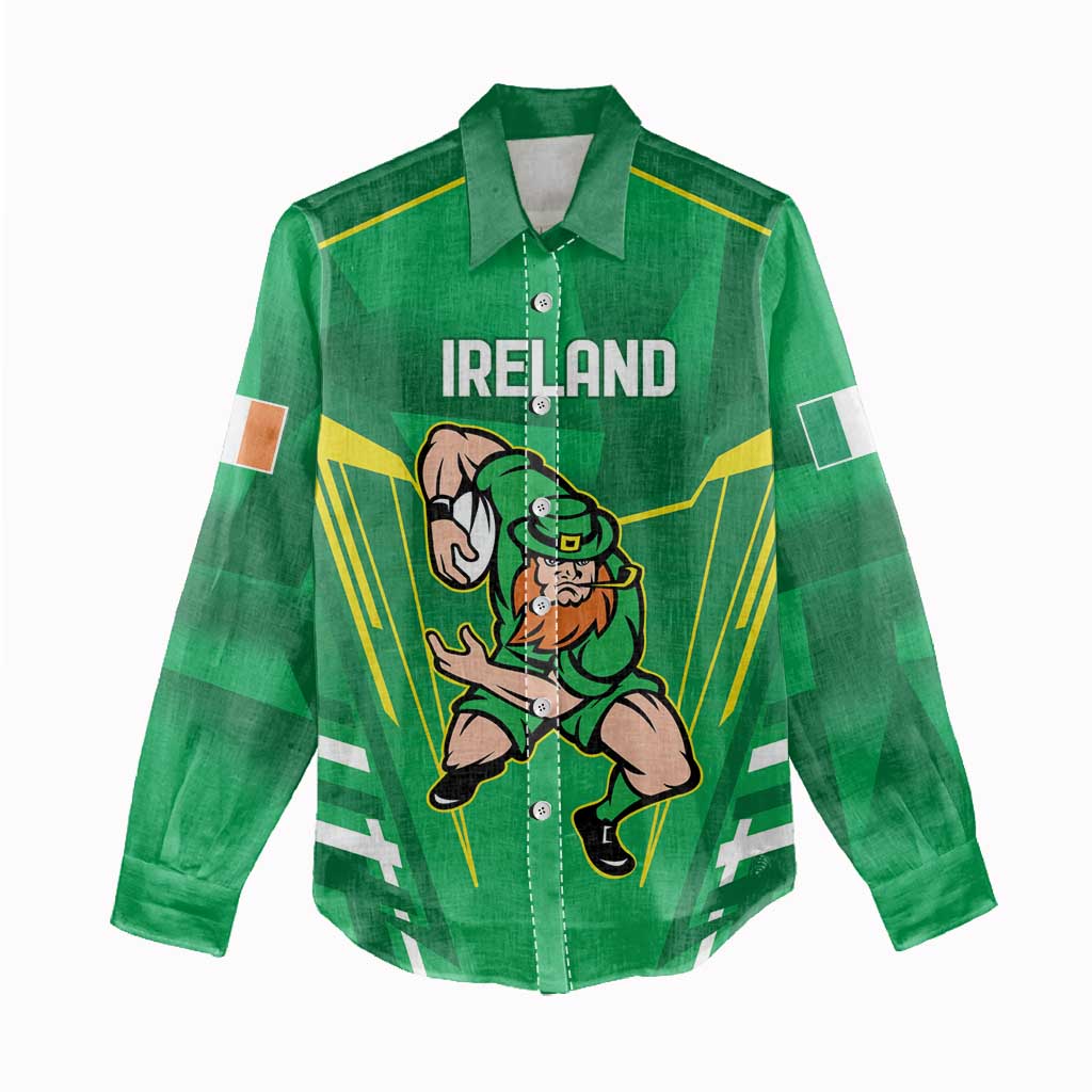 Ireland Rugby Custom Women Casual Shirt Irish Warrior Mascot Go Shamrock