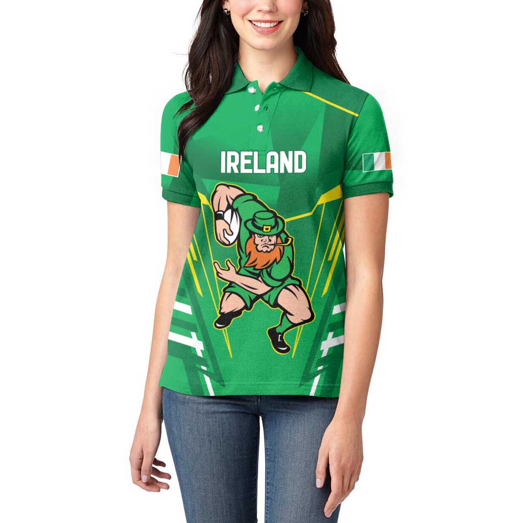 Ireland Rugby Custom Women Polo Shirt Irish Warrior Mascot Go Shamrock